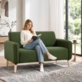 thumbnail image 2 of Bonzy Home 57.28" Loveseat Sofa, 2-Seater Short Plush Fabric Small Couch with Solid Wood Legs, Modern Compact Upholstered Sofa for Living Room Apartment Bedroom, Green, 2 of 8