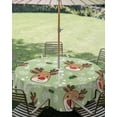 thumbnail image 3 of Outdoor Tablecloth with Umbrella Hole Zipper Christmas Green Round Tablecloth 60" Waterproof Outside Table Cloth Xmas Cute Elk Winter Leaves Cartoon Snowflake Patio Table Cover Tablecloths for Picnic, 3 of 8