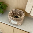 thumbnail image 6 of Soft Checkered Fabric Storage Basket - Padded Desktop Organizer for Cosmetics/Jewelry/Ends, Decorative Miscellaneous Bin with Reinforced Handles - Ideal for Bedroom/Bathroom/Vanity, 5*4in, Brown, 6 of 8
