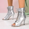 thumbnail image 2 of Silver Heels for Women Dressy Lace up Ballroom Dance Shoes Open Toe Stiletto Heels Ankle Boots & Booties, Silver, Size 9.5, 2 of 9