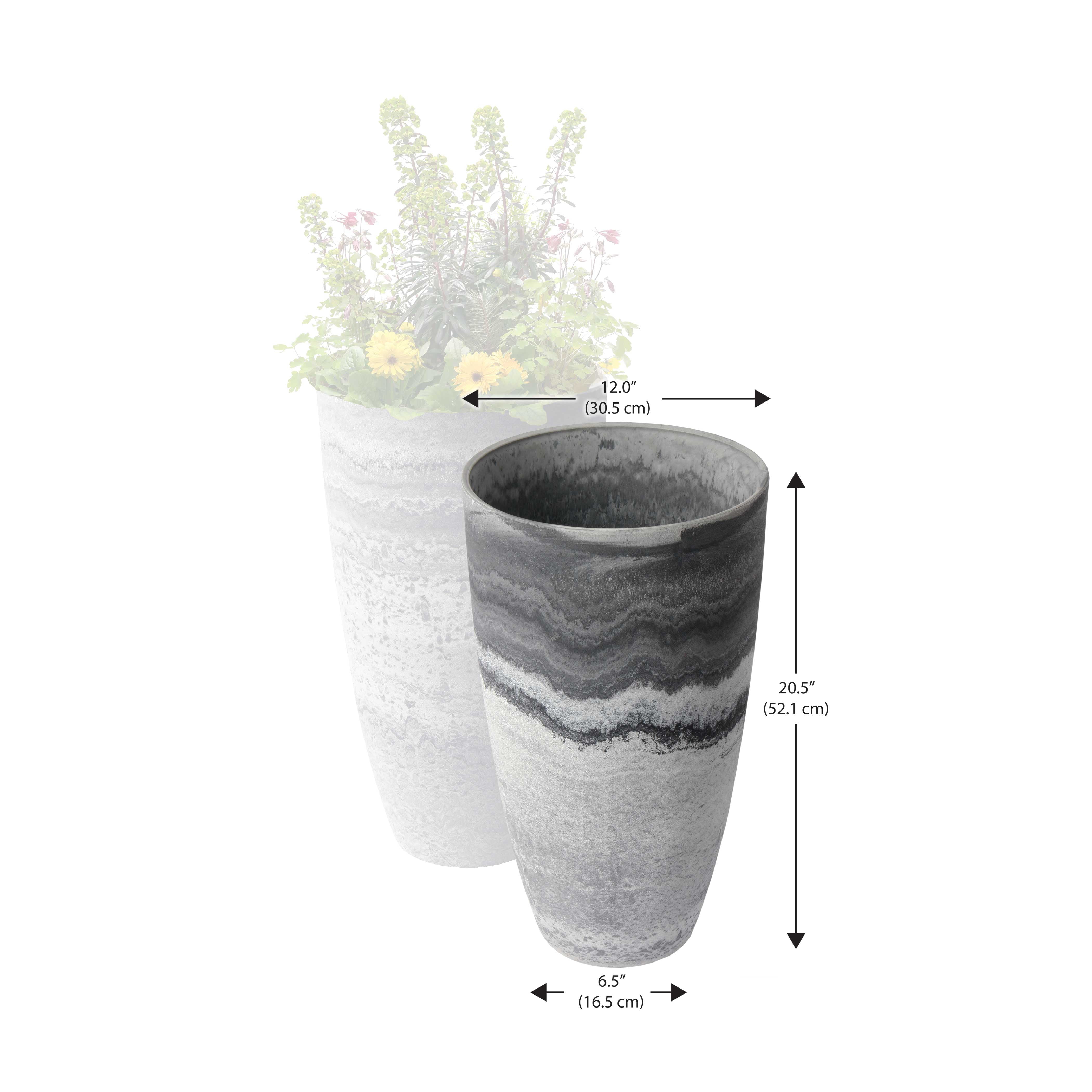 Algreen 43728 Acerra 11.5 in. by 20 in. Height Curved Vase Planters, Marble - Pack of 2