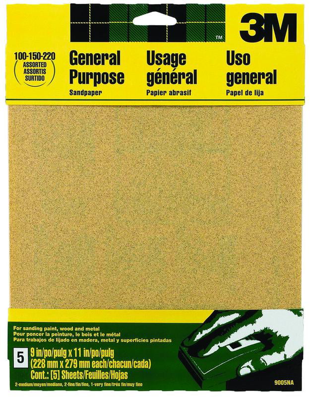 100-150-220 3-Pack Aluminum Oxide Sandpaper Assorted Grits 9-in x 11-in Sheets 