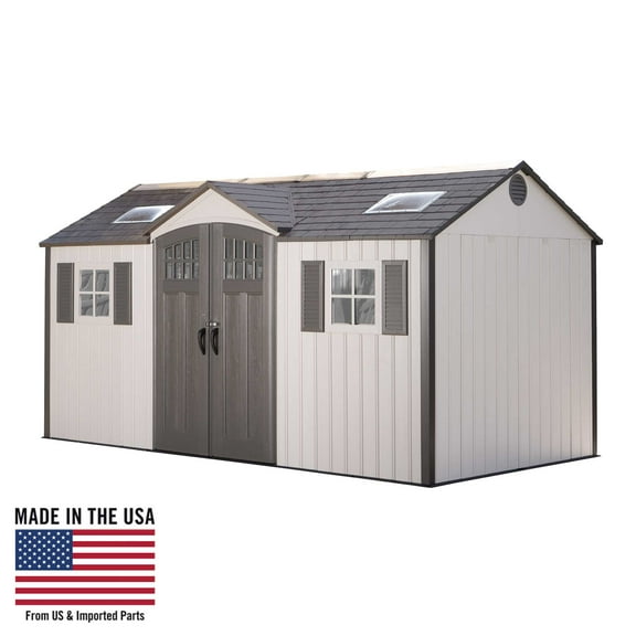 Lifetime Lockable DIY Polyethylene Storage Shed, 106.5 Sq. ft., 15' x 8', Tan & Brown (60138)