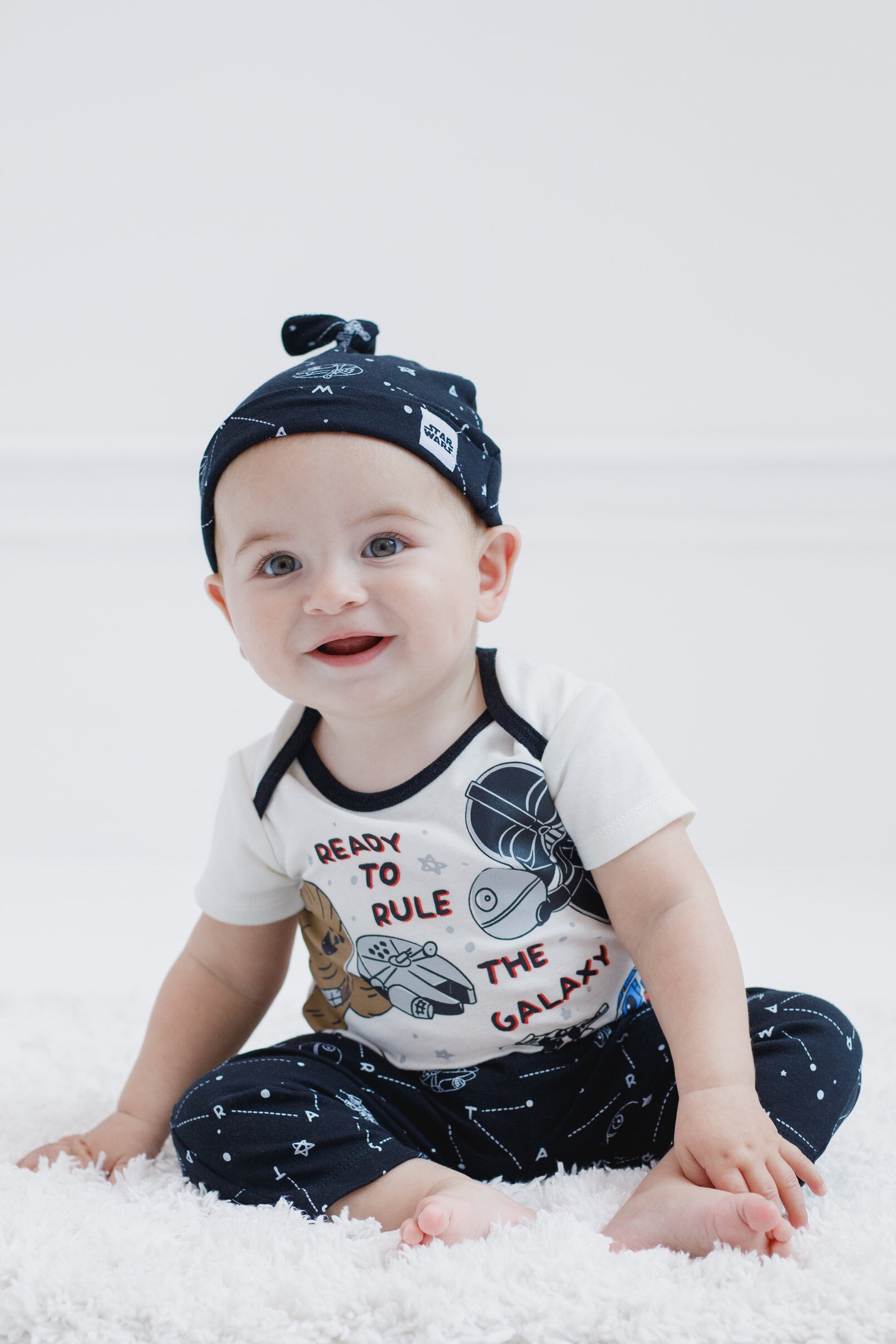 STAR WARS Darth Vader Millennium Falcon R2-D2 Bodysuit Pants and Hat 3 Piece Outfit Set Newborn to Infant