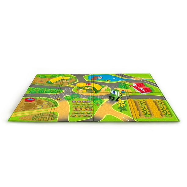 Bright Starts Go Grippers John Deere Country Lanes Foam Playmat & Push Vehicle, Ages 6 months +