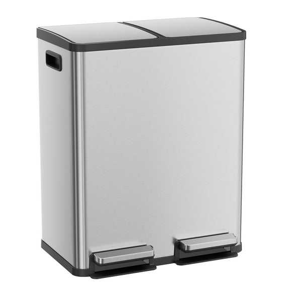 GIANNA Kitchen Trash Can with Soft-Close Foot Pedal, 60 Liter Large Stainless Waste Bin, For Home Kitchen Office, Silver
