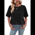 thumbnail image 2 of Camisetas Holgadas de Gran Tamaño para Mujer, Cuello Redondo, Corta, Blusa Informal de Verano Y2K 2025, Camiseta Básica Negro S, 2 of 10