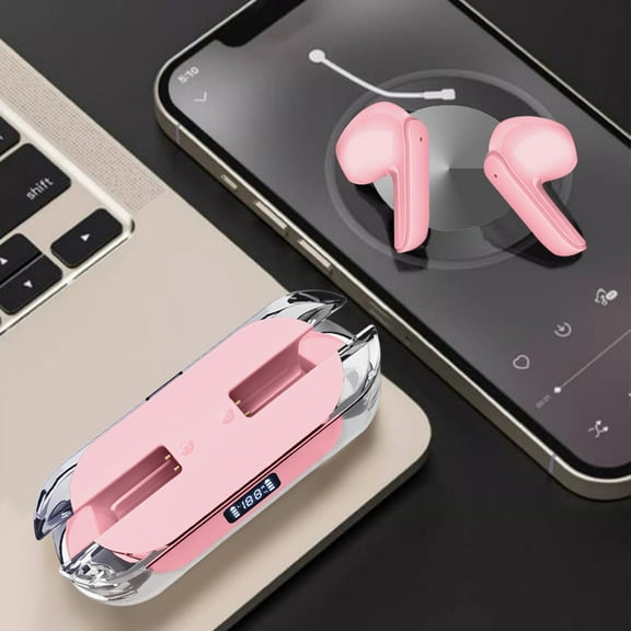 xjwjuw Transparent Digital Display True Wireless Bluetooth Earphones, In-Ear Stereo Headphones, Long Battery Life, Low-Latency, HiFi Sound, Fast Pairing, Music, Gaming, Workout, Travel Use