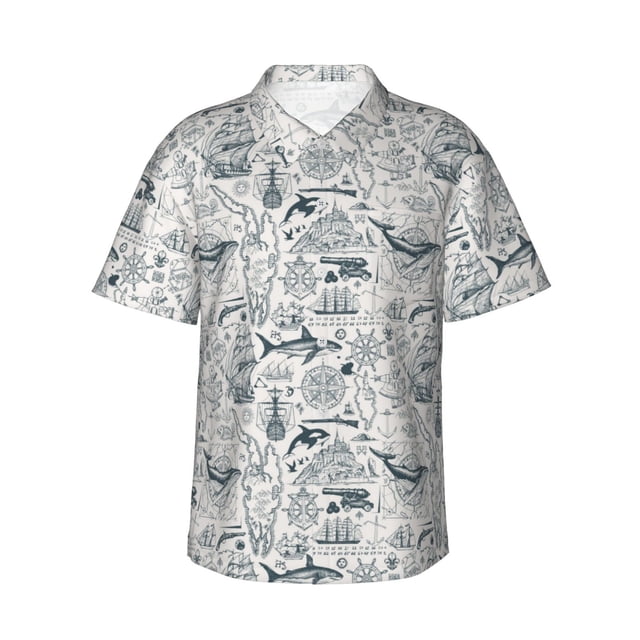 Fotbe Vintage Sailboats Camisa Hawaiana para Hombre Unisex – Camisa Casual de Verano con Botones de Manga Corta de Algodón y Lino,Medium
