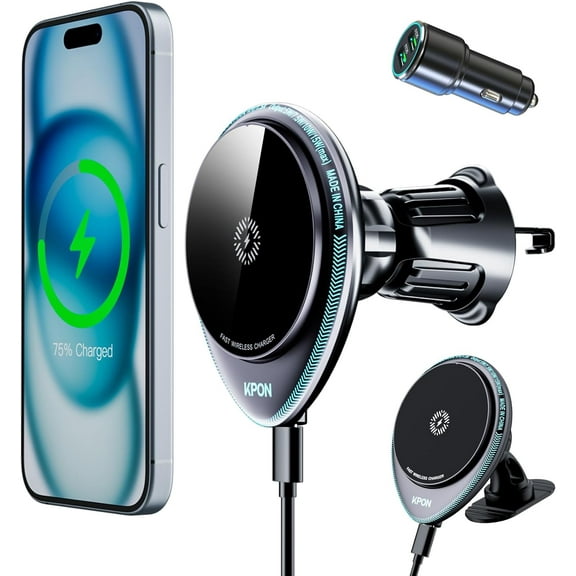 Wireless Car Charger, Magsafe Car Charger, for MagSafe Car Mount Charger, 15W Magnetic iPhone Holder, Compatible with iPhone 16 Pro Max/15 Pro Max/14 Pro Max/13/12 (1PC)