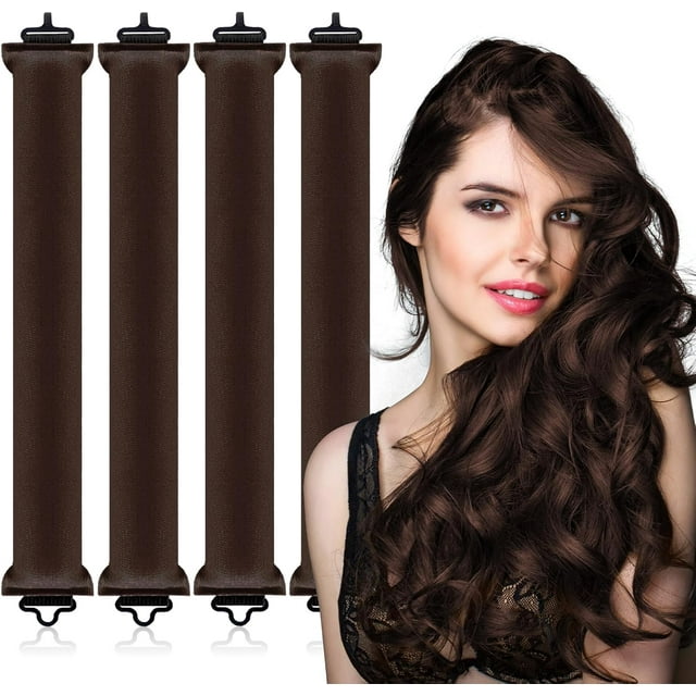 Boucles Sans Chaleur, 4 Pcs Boucleur de Cheveux Sans Chaleur, Boucleur de Nuit Sans Chaleur, Rouleaux de Cheveux pour la Plupart des Types de Cheveux, Marron