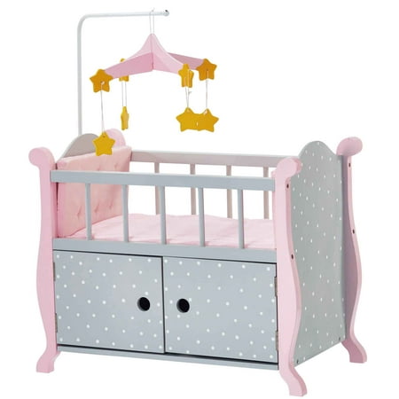 Olivia's Little World Polka Dots Doll Crib with Mobile & Storage, Gray