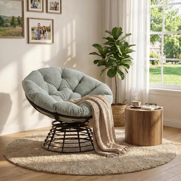 360° Swivel Papasan Chair with Thick Cushion, Light Green