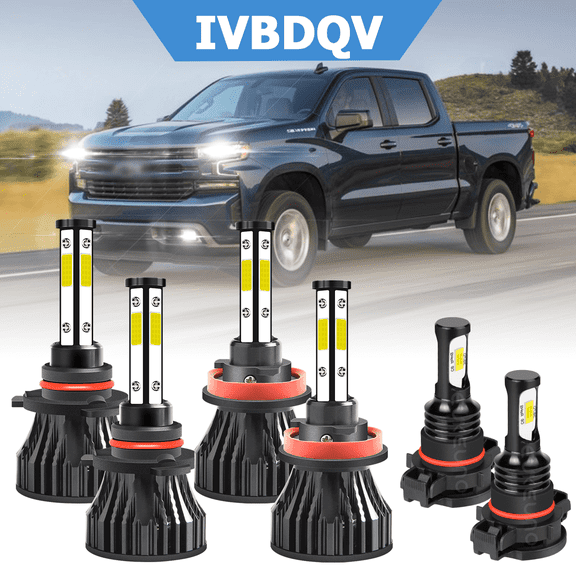 For Chevy Silverado 1500 2007-2015 LED Headlights Combo 9005 High H11 Low Beam 5202 Fog Light Bulbs Kit 6Pcs