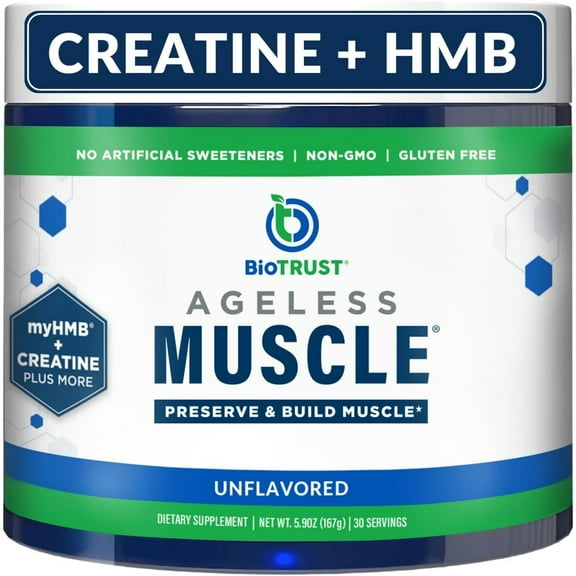 BioTrust Ageless Muscle Builder - Creatine HMB Powder with Vitamin D3 & Betaine - Build & Preserve Naturally Declining Muscle Mass & Strength - Unflavored, 30 Servings