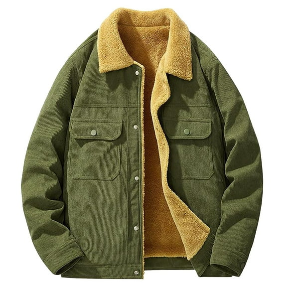 Fgnfyis Mens Jacket Winter Corduroy Jacket with Lamb Wool Warm and Stylish Outdoor Coat Mens Winter Coats Green M