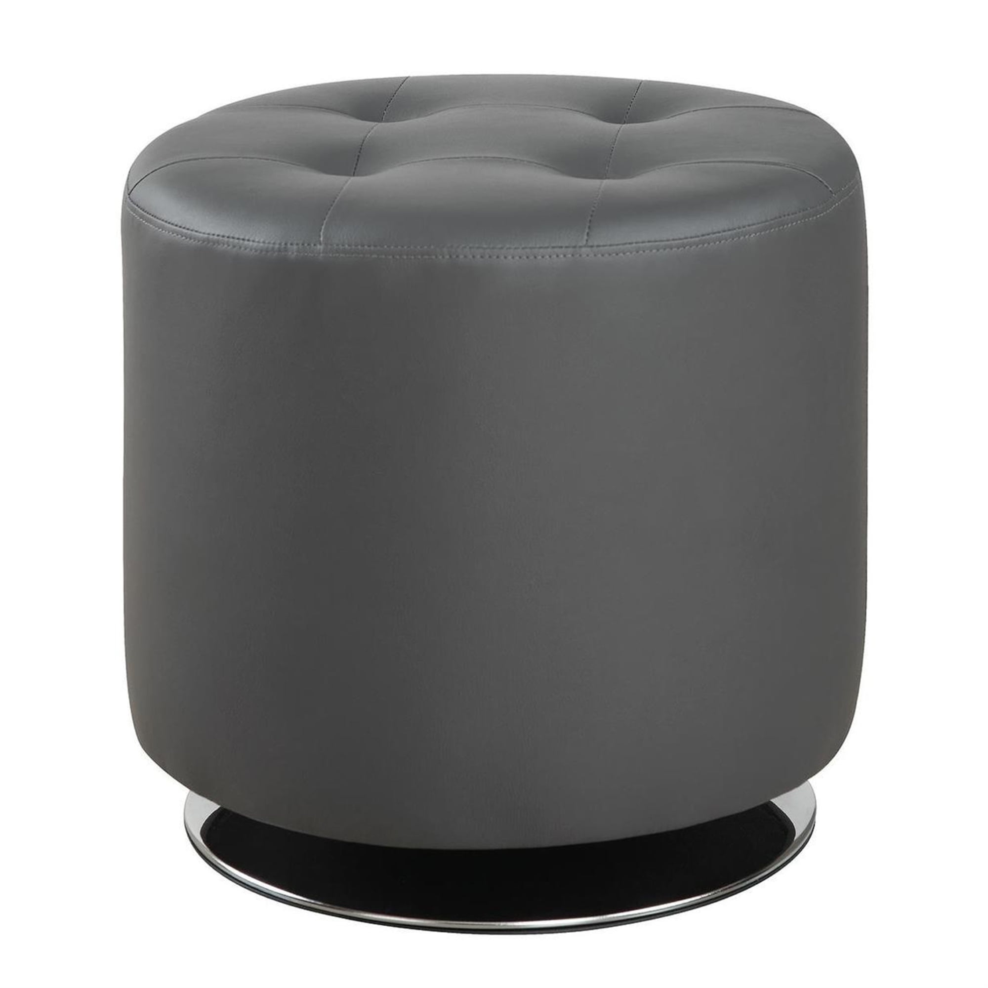 Benjara Round Leatherette Swivel Ottoman with Tufted Seat White and Black Benjara Round Leatherette Swivel Ottoman with Tufted Seat White and Black