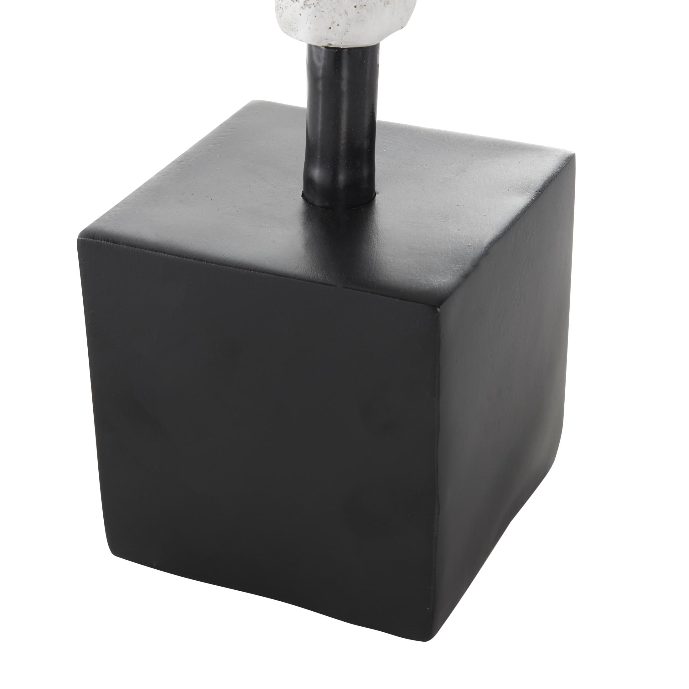 5" x 17" White Polystone People Sculpture with Black Square Base, by DecMode
