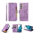 thumbnail image 1 of for Samsung Galaxy S21 FE Flip Case, Slide Card Pocket Premium PU Leather Folio Flip with Design Card Slots Wrist Strap Shockproof Kickstand Magnetic Protective Cover for Samsung S21 FE, Purple, 1 of 15