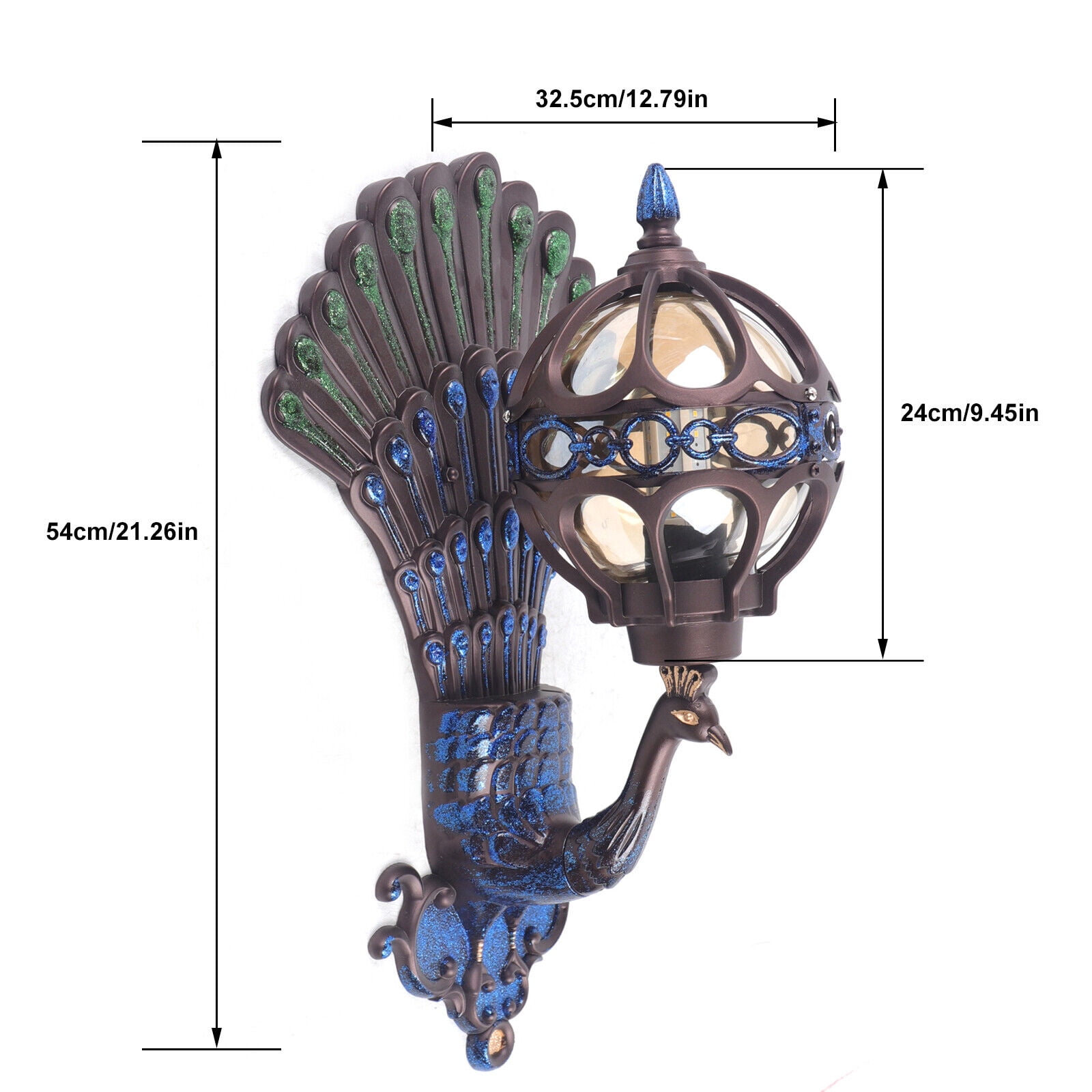 Aiqidi Peacock Wall Lamp Retro Antique Wall Mount Fixture Waterproof Outdoor LED Wall Light for Home Decor