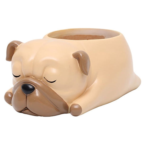 Maceta de resina con forma de perro, maceta decorativa para suculentas, miniadorno de escritorio (Pug)