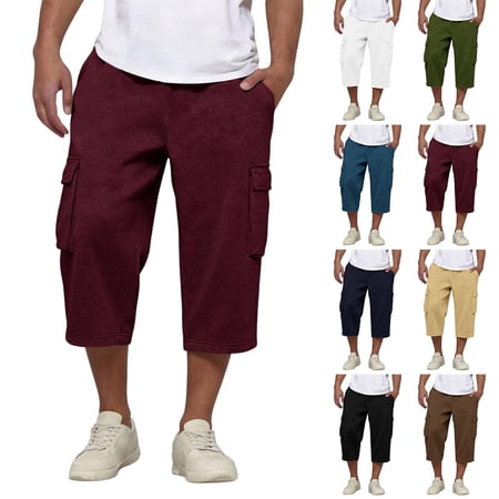 Big and Tall Long Shorts for Men Below Knee Cargo Short Pants Casual Summer Lightweight 3/4 Sweat Shorts with Pockets SweatShorts Wine XL