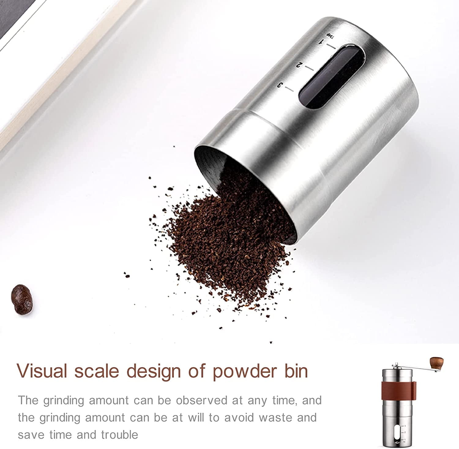 Manual Coffee Grinder Hand Coffee Grinder Bean Grinder with Adjustable Settings Suitable Use for Home Office and Travel Stainless Steel Brown