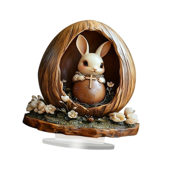 Adorno navideño de de Pascua, estatua de conejo, figura decorativa para el hogar, panel acrílico decorativo, centro de mesa de escritorio