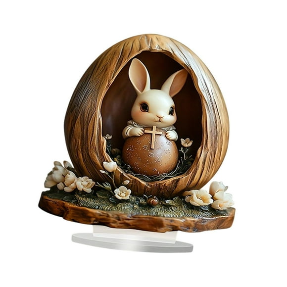 Adorno navideño de de Pascua, estatua de conejo, figura decorativa para el hogar, panel acrílico decorativo, centro de mesa de escritorio