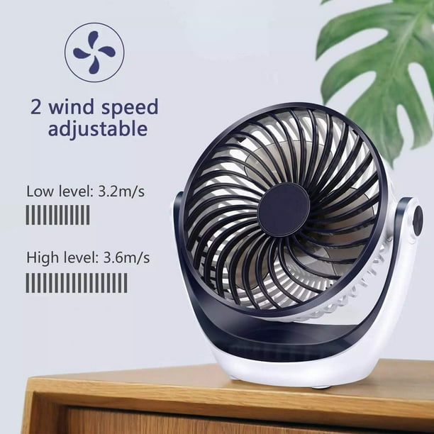 Ventilateur de bureau Petit ventilateur de table avec débit d'air puissant  Fonctionnement silencieux Mini ventilateur portable USB Circulateur d'air 2  vitesses de refroidissement Tête réglable Ventilateur personnel rotatif à  360 ° 