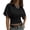 Black, variant on HONHUZH Womens Summer Tops Crop V Neck Linen Short Sleeve Solid Color T-shirt Linen Style Top