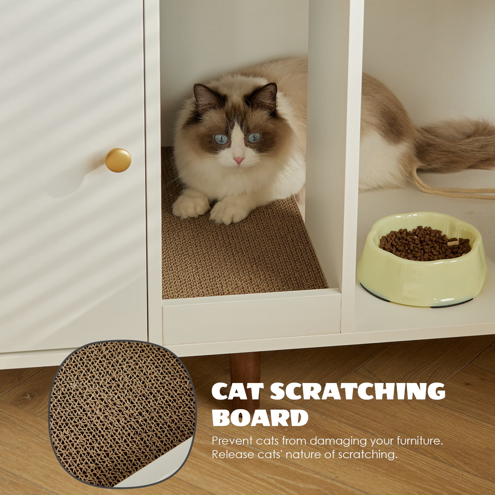 JanflyHome Double Cat Litter Box Enclosure, Hidden TV Stand Cat Litter Box Furniture for Living Room, White