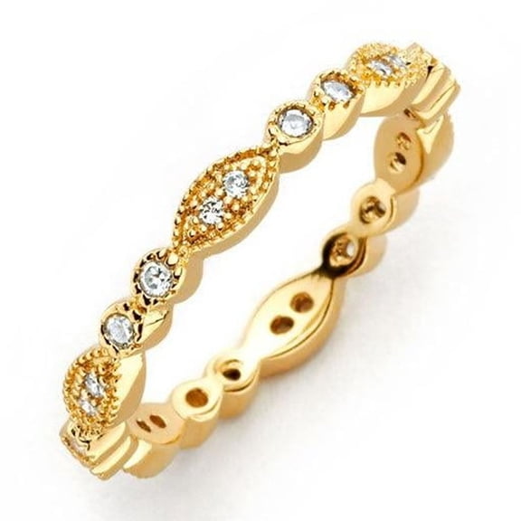 Gold Plated Sterling Silver 925 Clear CZ Stackable Eternity Ring Band White Female Size 6