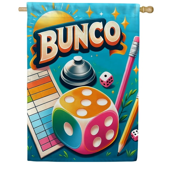 America Forever Bunco Game Night House Flag, 28 x 40 inch Double Sided, Dice Party Banner, Social Game Decor, Outdoor Entertainment Flag