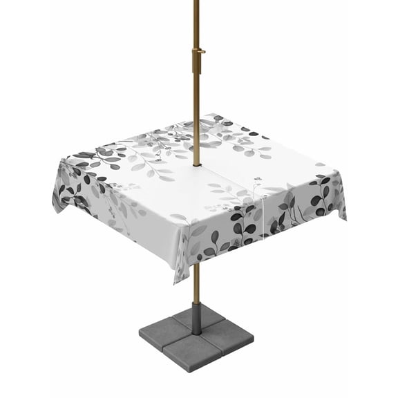 Outdoor Tablecloth with Umbrella Hole for Patio/Picnic/Party/Camping, Grey Waterproof Table Cloth Square Cover Washable, Eucalyptus Leaves (60"x 60")