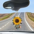 thumbnail image 3 of ZenCart Sunflower Car Hanging Ornament Cute Retro Sunflower Car Interior Decoration Multi-Functional Car Rear View Mirror Charm Keychain, 3 of 8