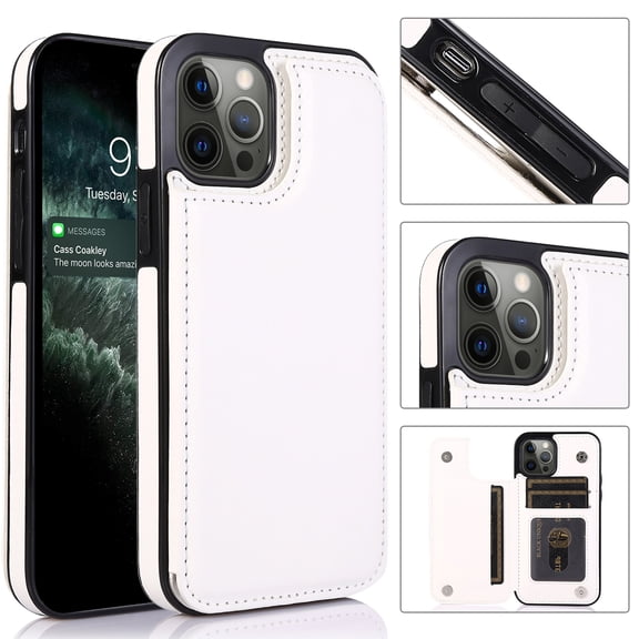 ELEHOLD for iPhone 15 Pro Wallet Case , Ultra Slim Luxury Premium Leather Card Holder Kickstand Shockproof Magnetic Clasp Protective Case for iPhone 15 Pro,White
