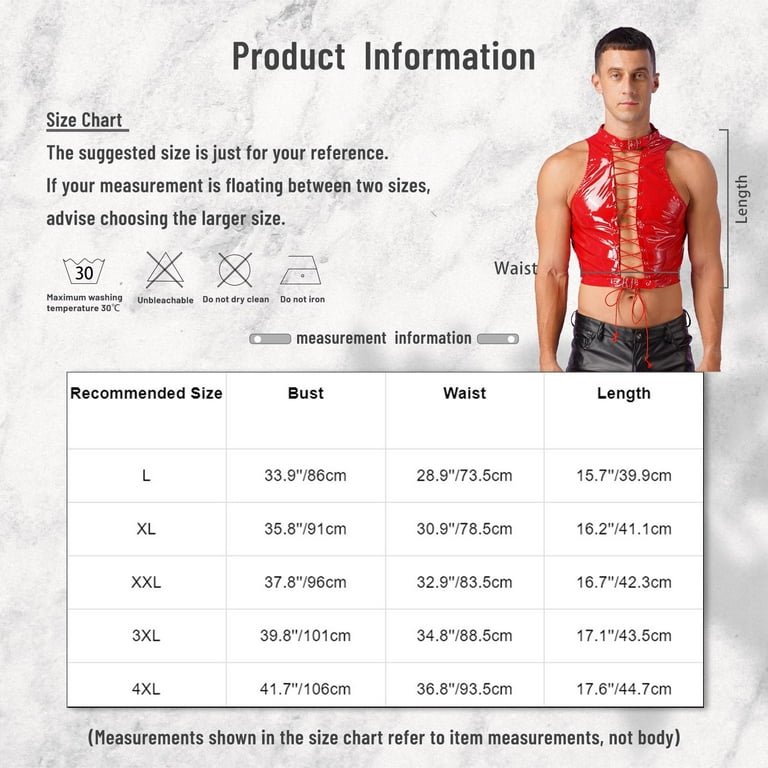 Yeahdor Mens Sleeveless Lace-Up Crop Top Wet Look Patent Yeahdor Mens Sleeveless Lace-Up Crop Top Wet Look Patent