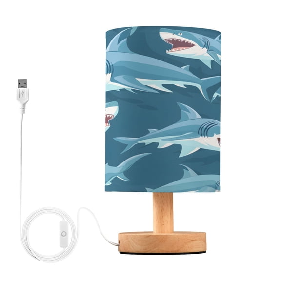 Cartoon Sharks Bedside Table Lamp Desk Warm Lights with USB Charging Port Cylinder LED Lamps for Bedroom Living Room Office
