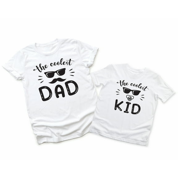 The Coolest Dad Men's T-Shirt Sunglasses Mustache Pacifier Graphic Tee The Coolest Kid Toddler Shirt Baby