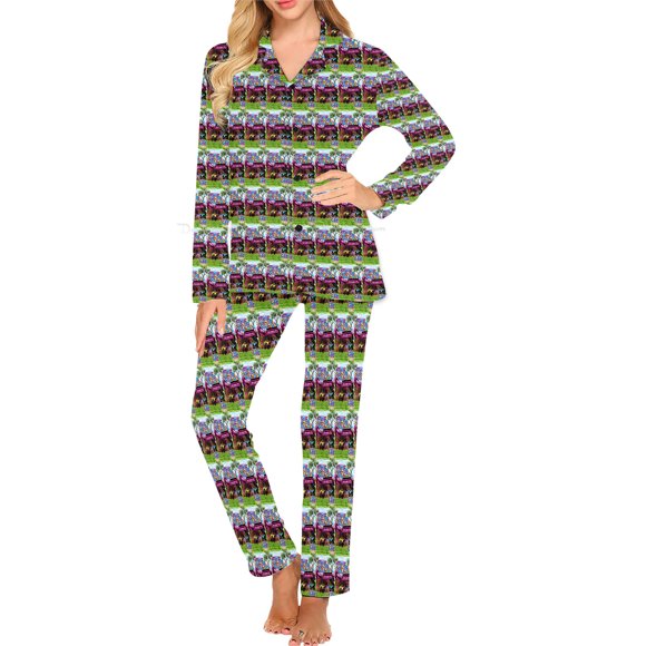 Pansy Patch Dachshund Dog Small Print, Women'S Long Pajama Set, Great Gifts For