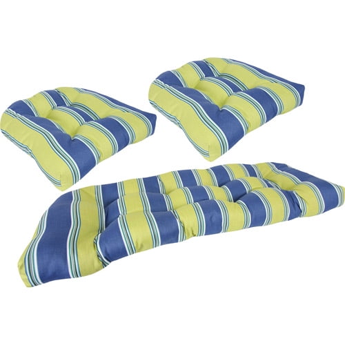 Jordan Manufacturing Stripe Outdoor Tufted 3Piece Wicker Cushion Set