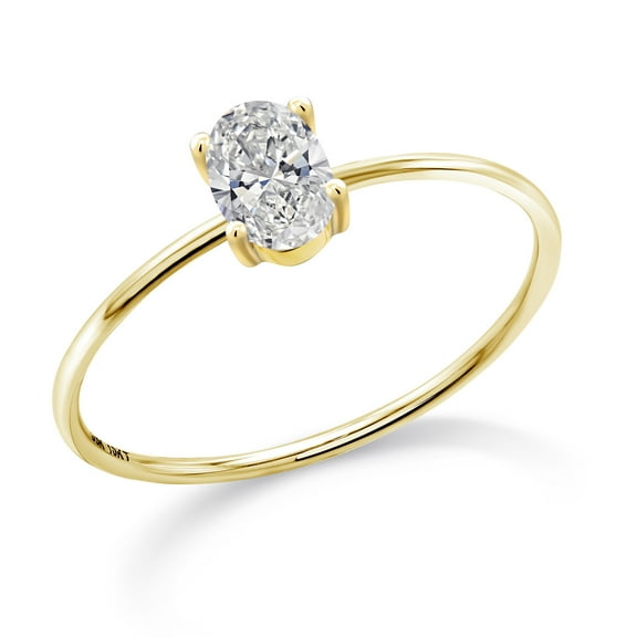 Gem Stone King 10K Yellow Gold Lab Grown Diamond Solitaire Engagement 4-Prong Ring for Women | 0.40 Cttw | Oval 6X4MM | Gemstone April Birthstone | Size 6.5