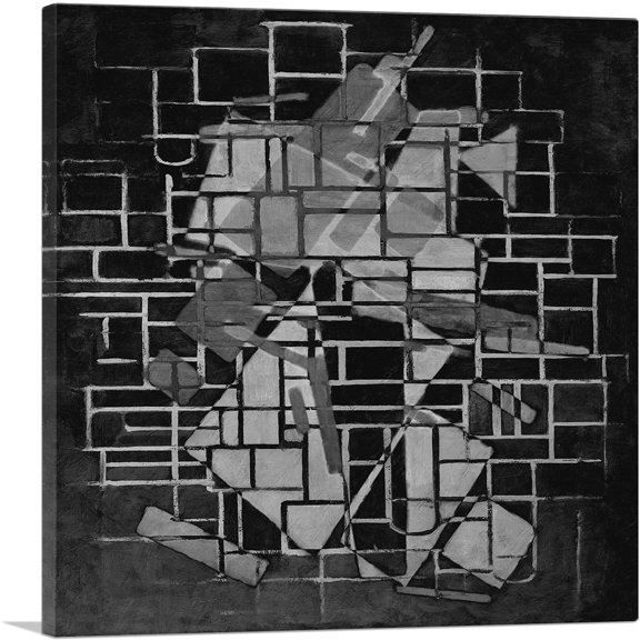 ARTCANVAS Modern Line Network Over Rectangles Dark Gray Canvas Art Print - Size: 12" x 12" (1.50" Deep)