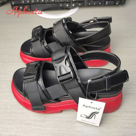 

Aphixta Platform Shoes Women Sandals Wedge Heels Height Increaming Summer Buckle Thick Soled Beach Canvas Sandals Big Size 43