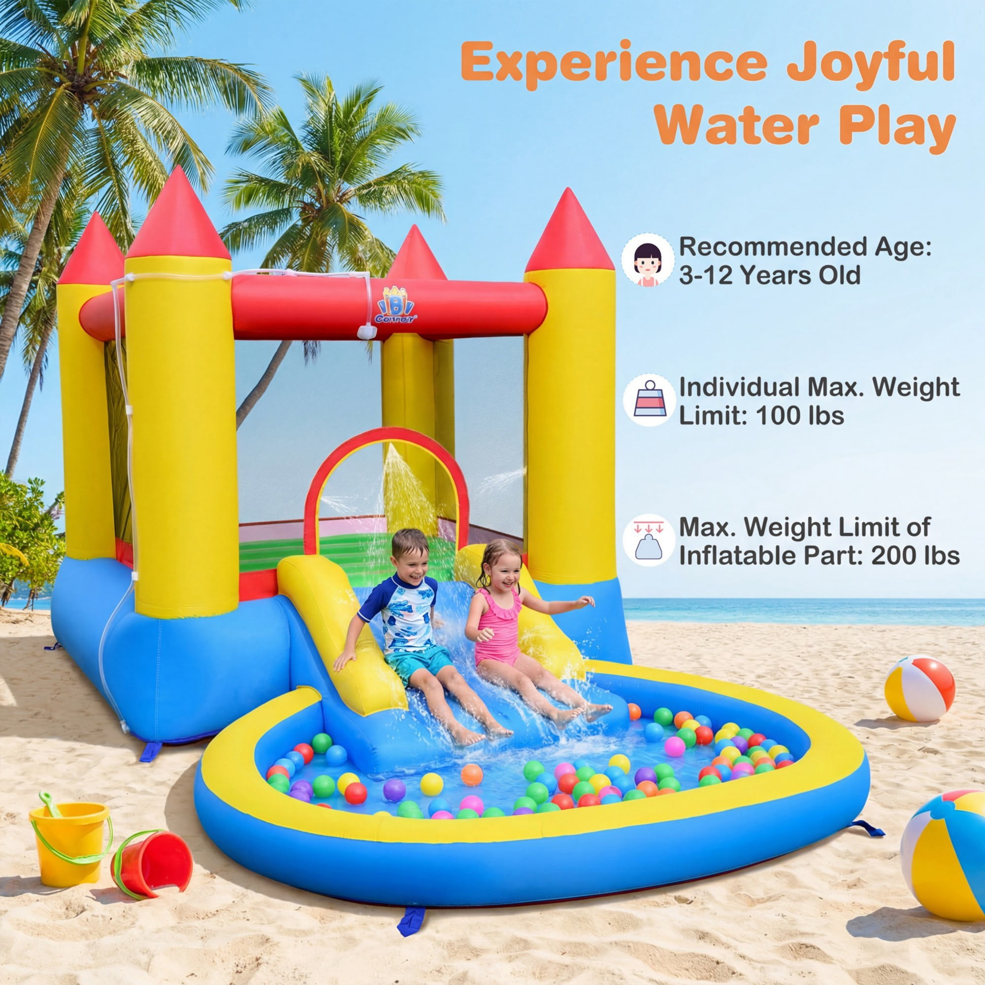 Costway Inflatable Bounce House with Bouncy Area Water Slide Splash Pool & Ball Pit without Blower