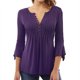 thumbnail image 4 of Camiseta holgada informal de manga de siete puntos para mujer, Túnica plisada con botones, Tops con cuello en V, ropa de verano, 4 of 5