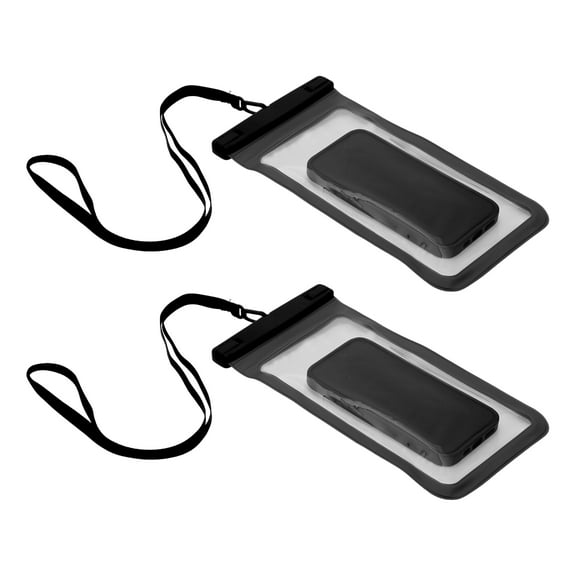 Unique Bargains 2 Pcs Mobile Waterproof Bag Black Universal Waterproof Case Compatible for Phone 5.51"x10.43"