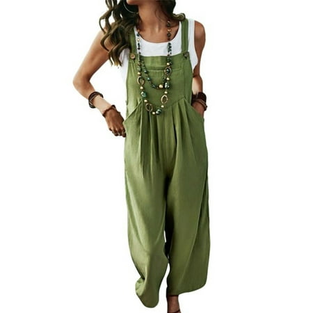 

SUNSION Women Wide Leg Overalls Sleeveless Jumpsuits Loose Suspender Comfy Baggy Button Rompers with Pockets