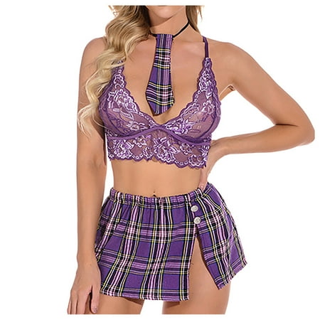 

Underwear Women New Women Nightgown Uniform Lattice Tie + Mini Skirt Set Lingerie Lingerie Student Costume Role Playing Stage Costume Suit (Four Piece Set)